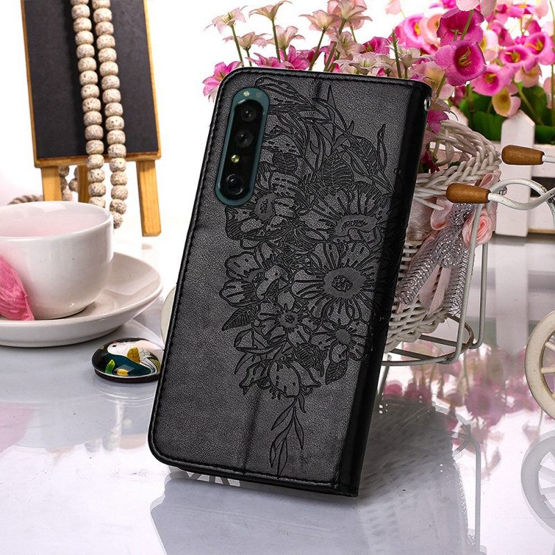 Nahkakotelo Sony Xperia 1 IV Butterfly Kaulanauhalla