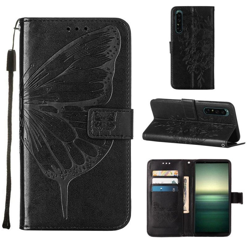 Nahkakotelo Sony Xperia 1 IV Butterfly Kaulanauhalla