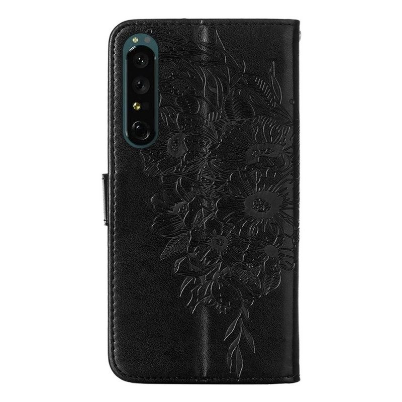 Nahkakotelo Sony Xperia 1 IV Butterfly Kaulanauhalla
