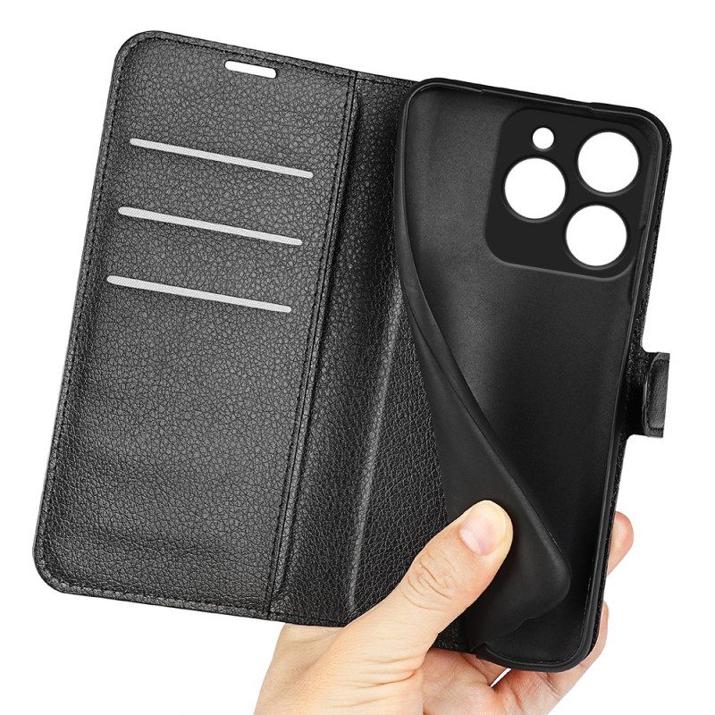 Kotelot Realme C61 Klassinen Litsikuvioinen Tekonahka