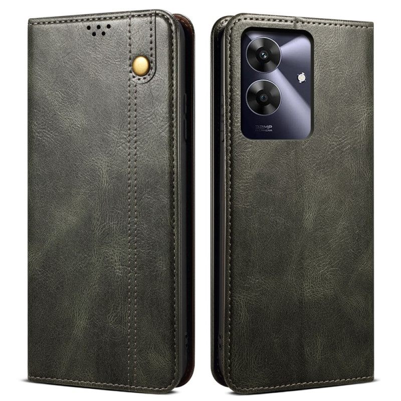 Nahkakotelo Realme C61 Vahattu Tekonahka Suojakuori