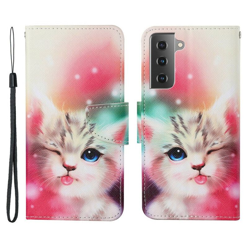 Flip Case Samsung Galaxy S21 FE Cat Stories With Lanyard