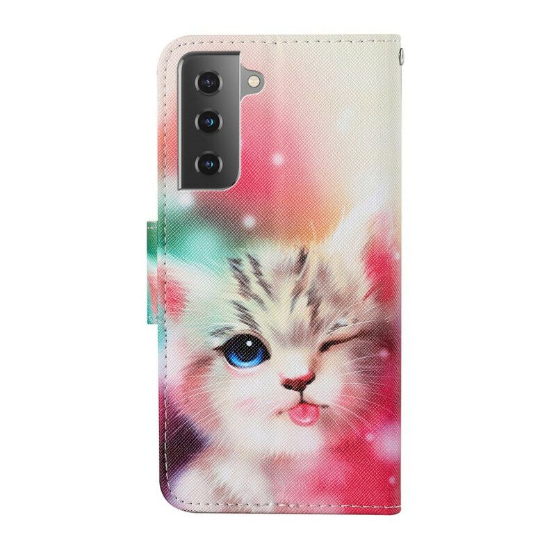 Flip Case Samsung Galaxy S21 FE Cat Stories With Lanyard