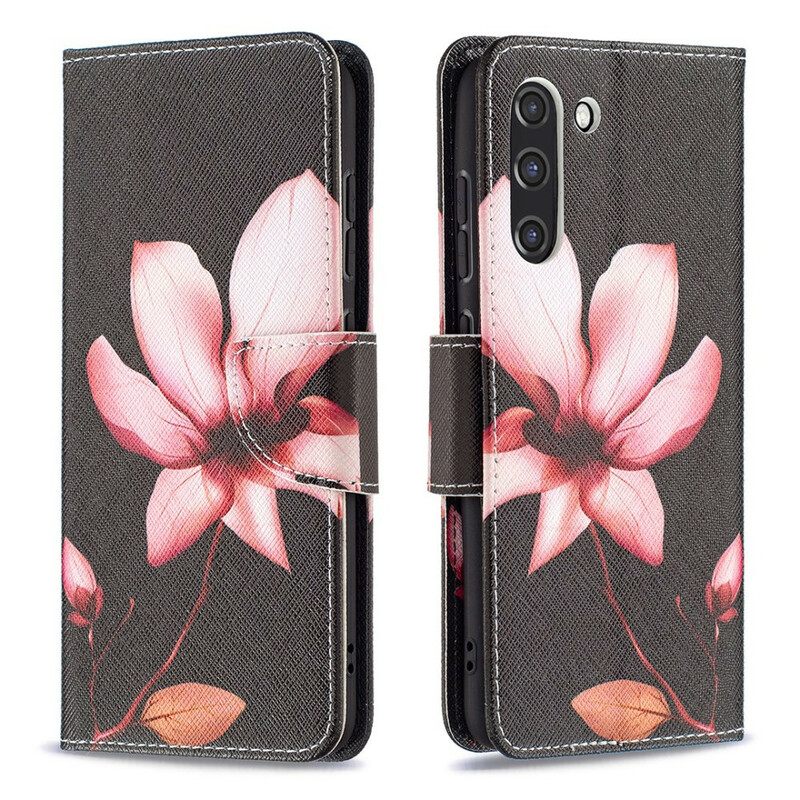 Flip Case Samsung Galaxy S21 FE Vaaleanpunainen Kukka