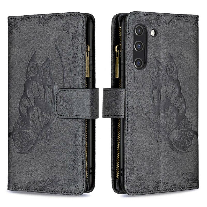 Kotelot Samsung Galaxy S21 FE Butterfly Baroque Vetoketjullinen Tasku