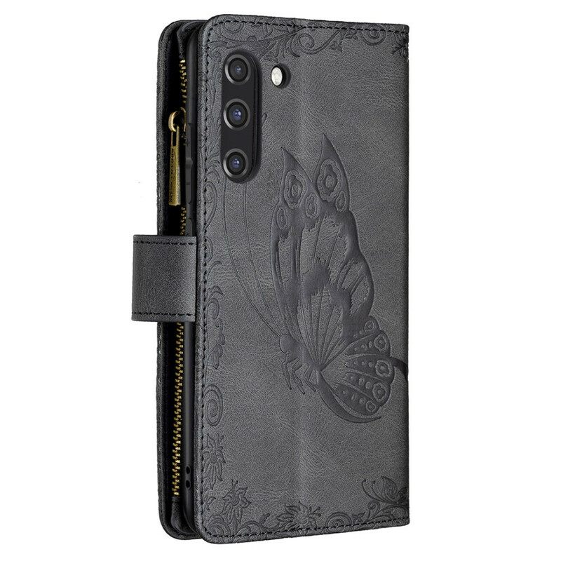 Kotelot Samsung Galaxy S21 FE Butterfly Baroque Vetoketjullinen Tasku
