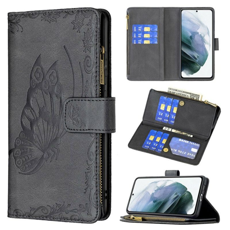 Kotelot Samsung Galaxy S21 FE Butterfly Baroque Vetoketjullinen Tasku