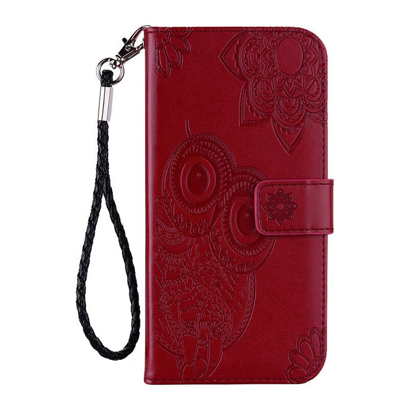 Kotelot Samsung Galaxy S21 FE Owl Mandala Ja Lanyard