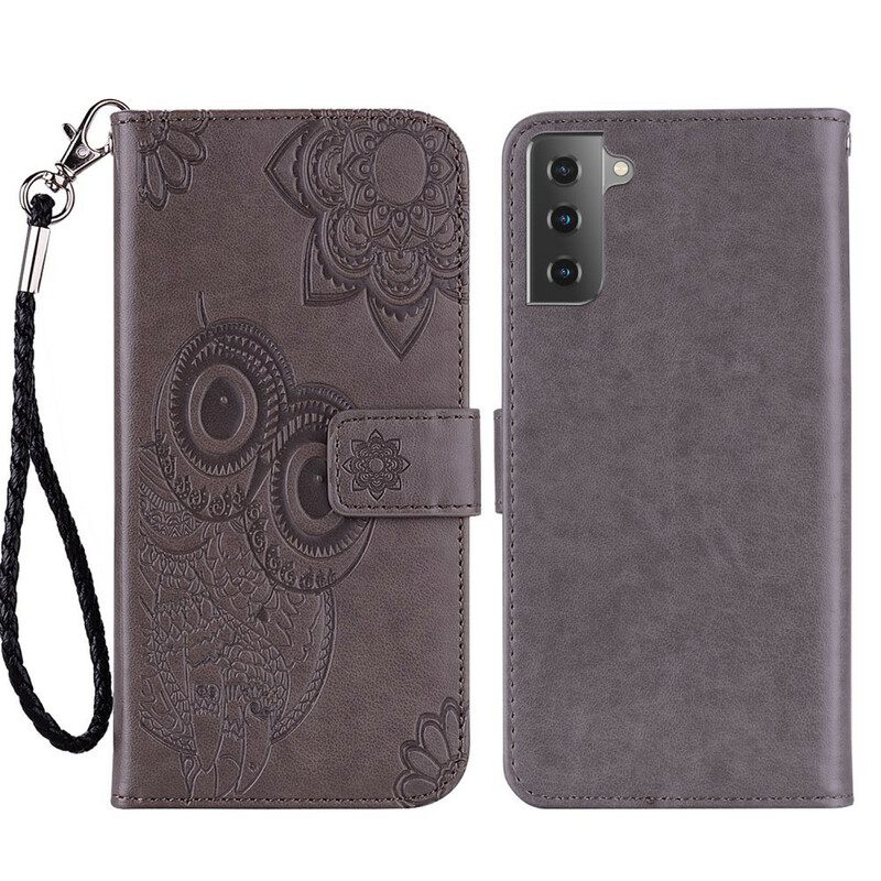 Kotelot Samsung Galaxy S21 FE Owl Mandala Ja Lanyard