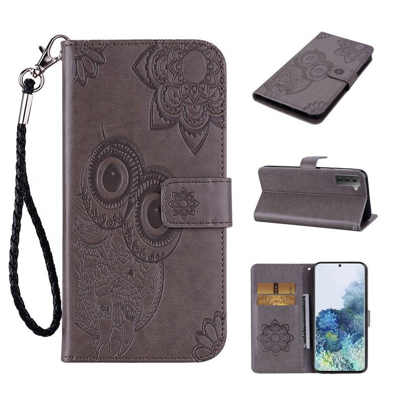 Kotelot Samsung Galaxy S21 FE Owl Mandala Ja Lanyard