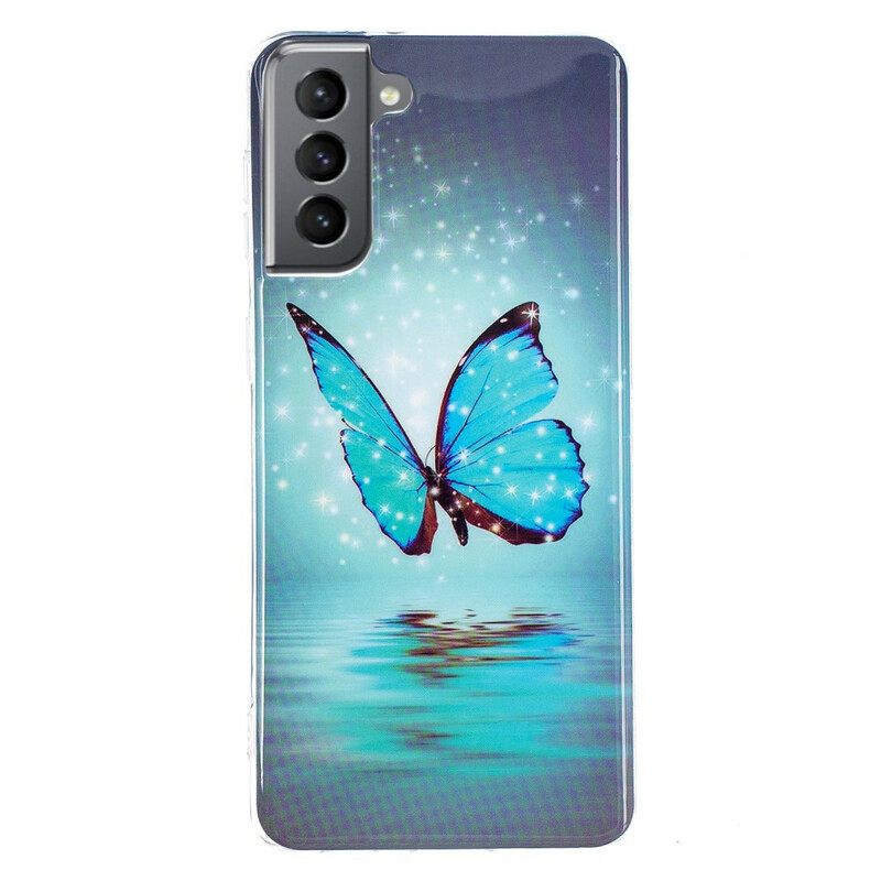 Kuori Samsung Galaxy S21 FE Fluoresoiva Sininen Perhonen
