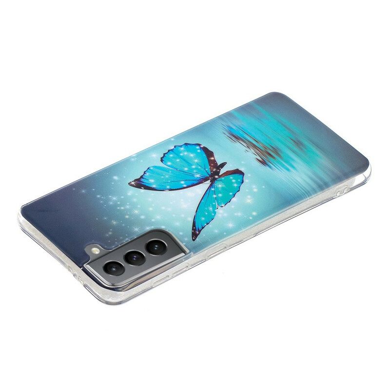 Kuori Samsung Galaxy S21 FE Fluoresoiva Sininen Perhonen