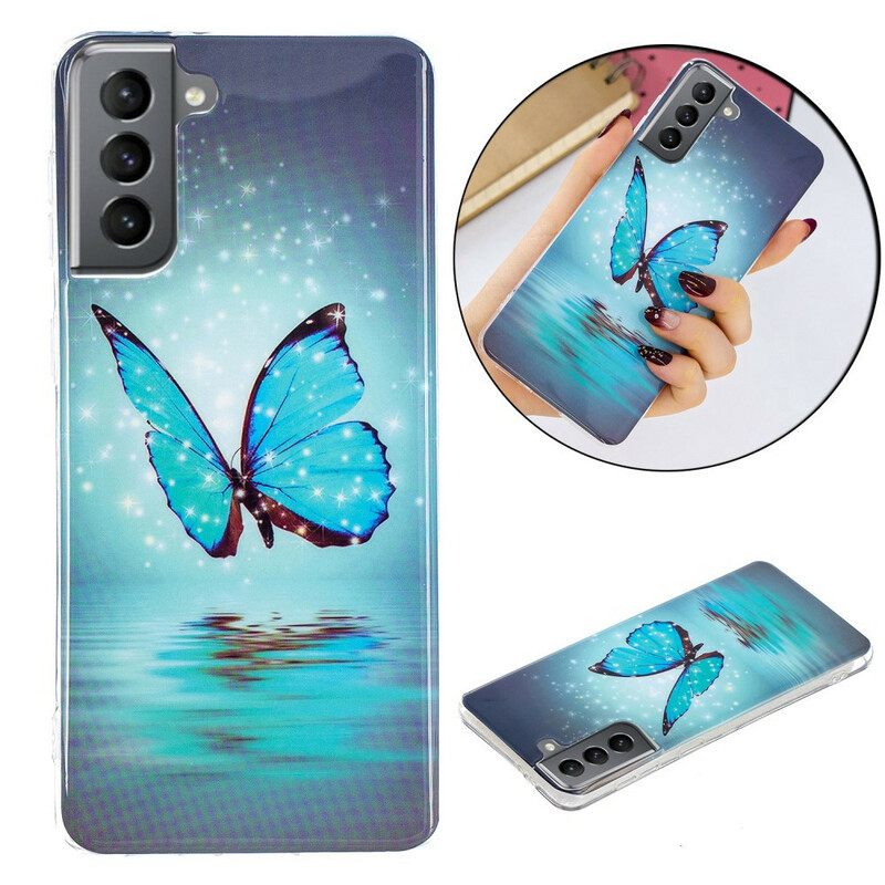 Kuori Samsung Galaxy S21 FE Fluoresoiva Sininen Perhonen