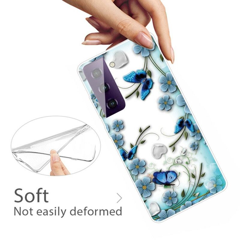 Kuori Samsung Galaxy S21 FE Retro Perhosia Ja Kukkia