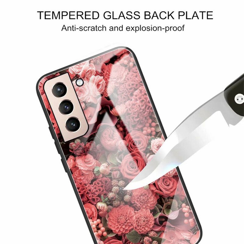 Kuori Samsung Galaxy S21 FE Tempered Glass Rose Flowers