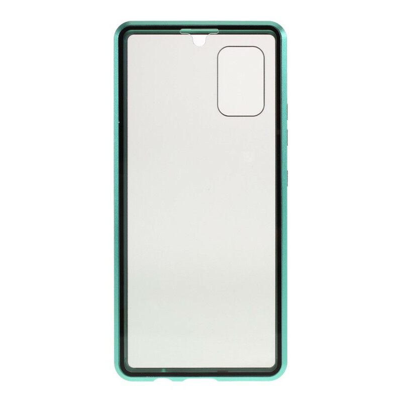 Kuori Samsung Galaxy A51 5G Karkaistua Lasia Ja Metallia Edessä Ja Takana