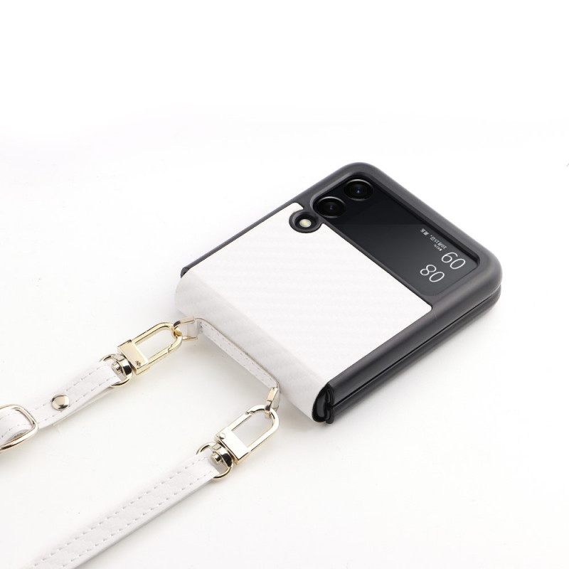 Case Samsung Galaxy Z Flip 3 5G Kotelot Flip Hiilikuitu Kaulanauhalla