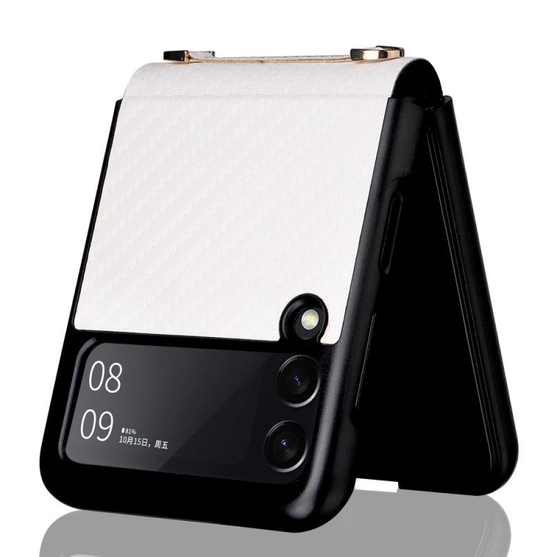 Case Samsung Galaxy Z Flip 3 5G Kotelot Flip Hiilikuitu Kaulanauhalla