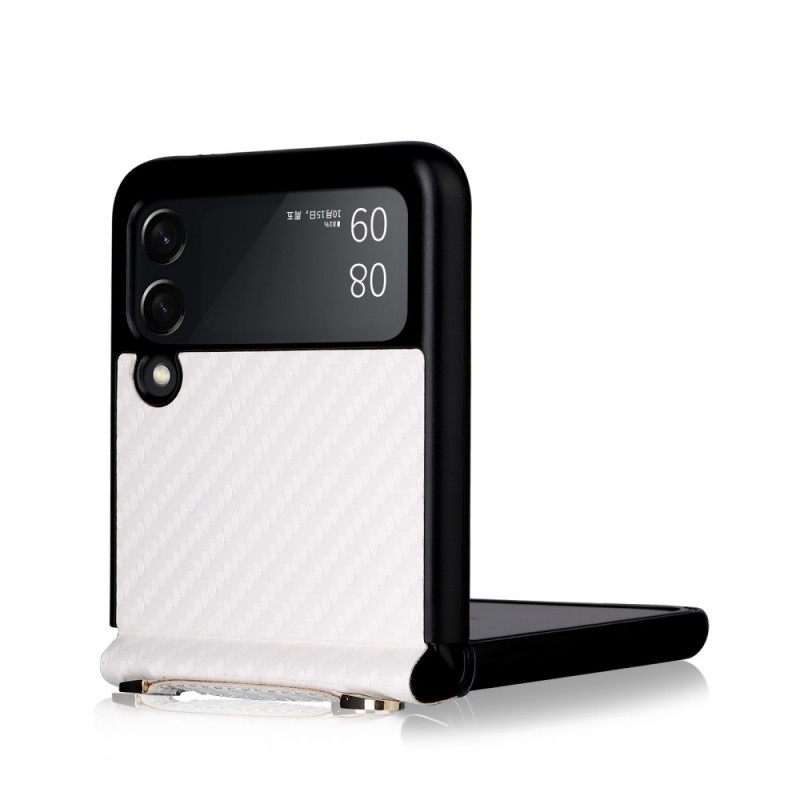 Case Samsung Galaxy Z Flip 3 5G Kotelot Flip Hiilikuitu Kaulanauhalla