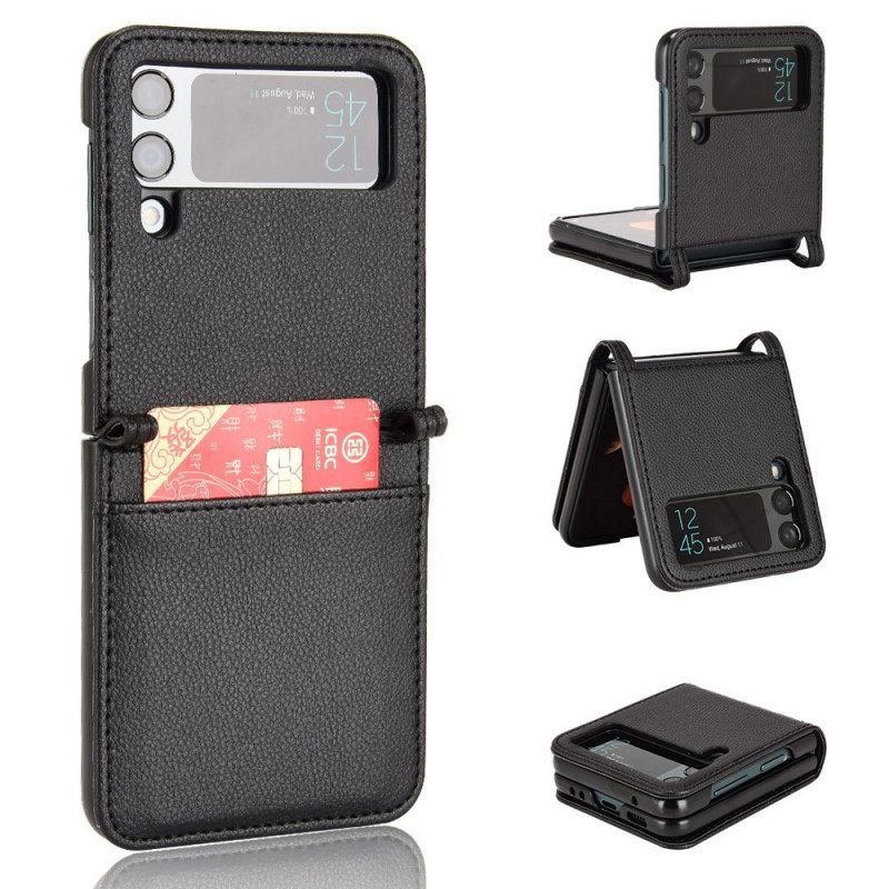 Kuori Samsung Galaxy Z Flip 3 5G Kotelot Flip Style Litchin Nahkainen Korttikotelo