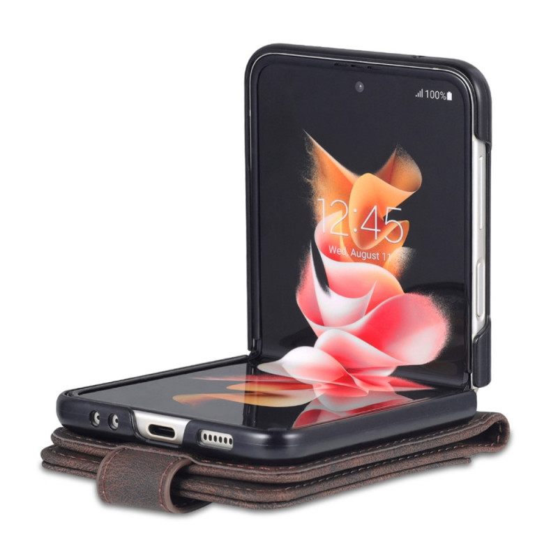Nahkakuori Samsung Galaxy Z Flip 3 5G Kotelot Flip Leather Effect Korttipidike Ja Hihna Azns