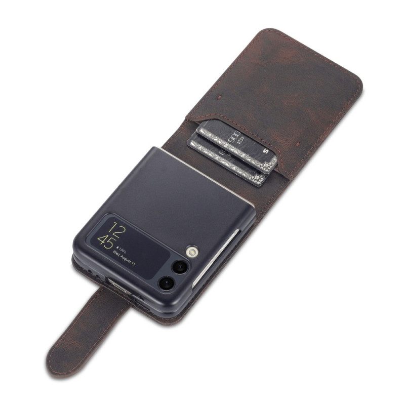 Nahkakuori Samsung Galaxy Z Flip 3 5G Kotelot Flip Leather Effect Korttipidike Ja Hihna Azns