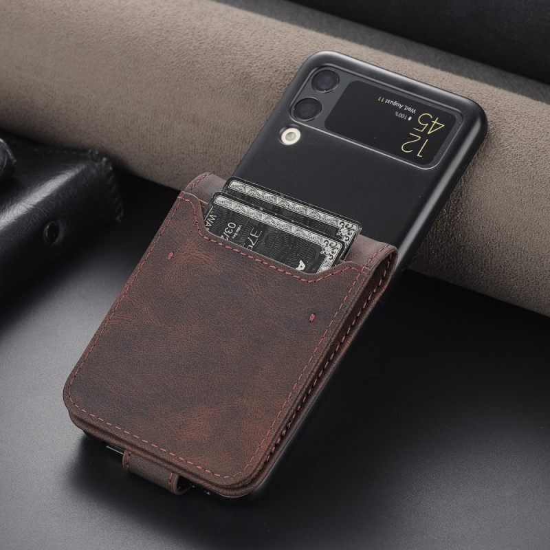 Nahkakuori Samsung Galaxy Z Flip 3 5G Kotelot Flip Leather Effect Korttipidike Ja Hihna Azns
