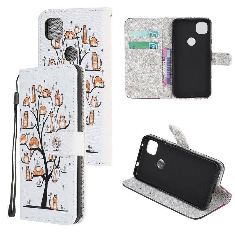 Kotelot Google Pixel 4a Suojaketju Kuori Funky Cats Hihnalla
