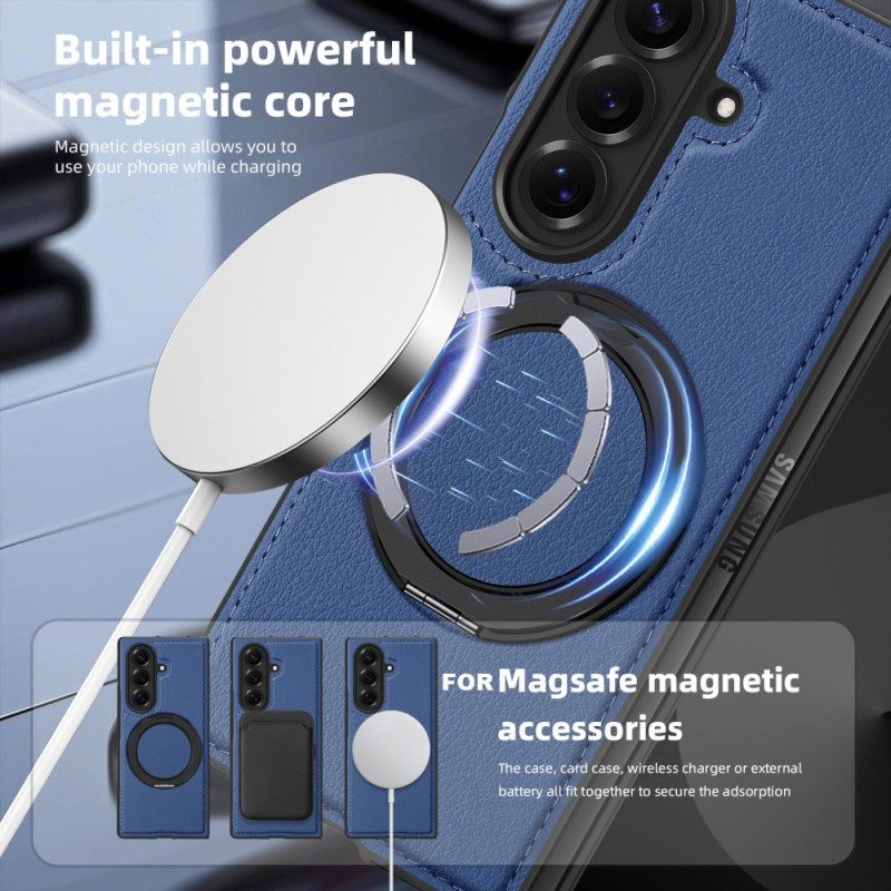 Kuori Samsung Galaxy Z Fold 7 Magsafe-yhteensopiva Nahkaefekti Pyörivällä Rengaspidikkeellä