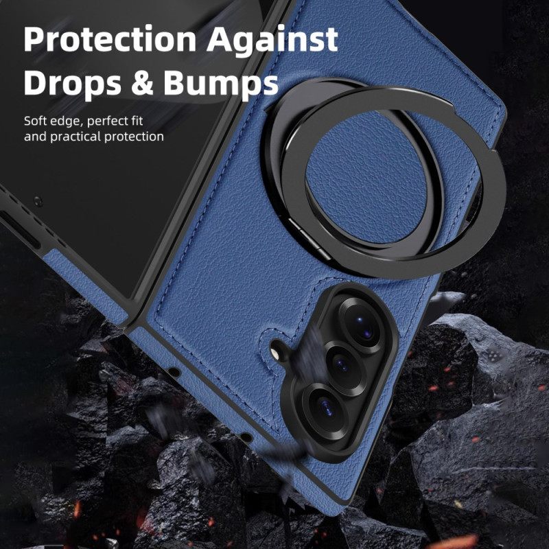 Kuori Samsung Galaxy Z Fold 7 Magsafe-yhteensopiva Nahkaefekti Pyörivällä Rengaspidikkeellä