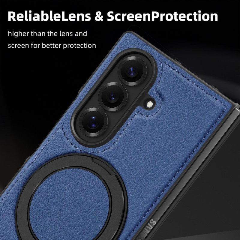 Kuori Samsung Galaxy Z Fold 7 Magsafe-yhteensopiva Nahkaefekti Pyörivällä Rengaspidikkeellä