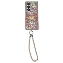 Kuori Samsung Galaxy Z Fold 7 Strassilla Koristeltu Perhonen Hihnalla