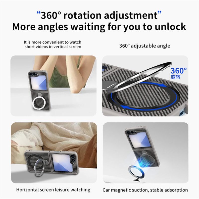 Case Samsung Galaxy Z Flip 7 Fe Puhelinkuoret Hiilikuitumuotoilu Magneettijalustalla