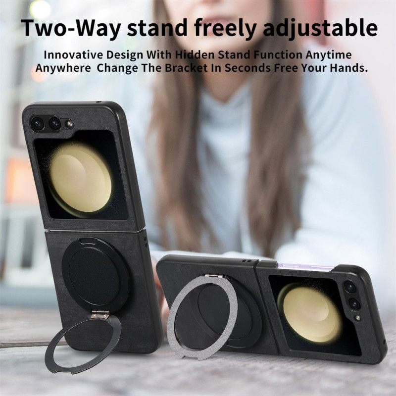 Kuori Samsung Galaxy Z Flip 7 Fe Mokkanahkaefekti Pyörivällä Jalustalla