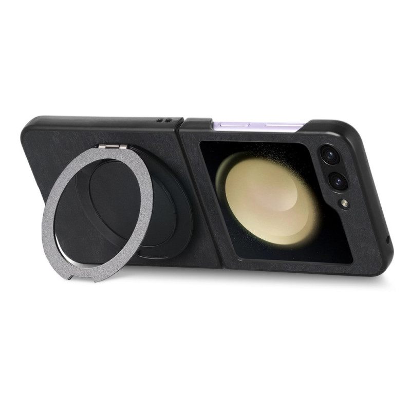 Kuori Samsung Galaxy Z Flip 7 Fe Mokkanahkaefekti Pyörivällä Jalustalla