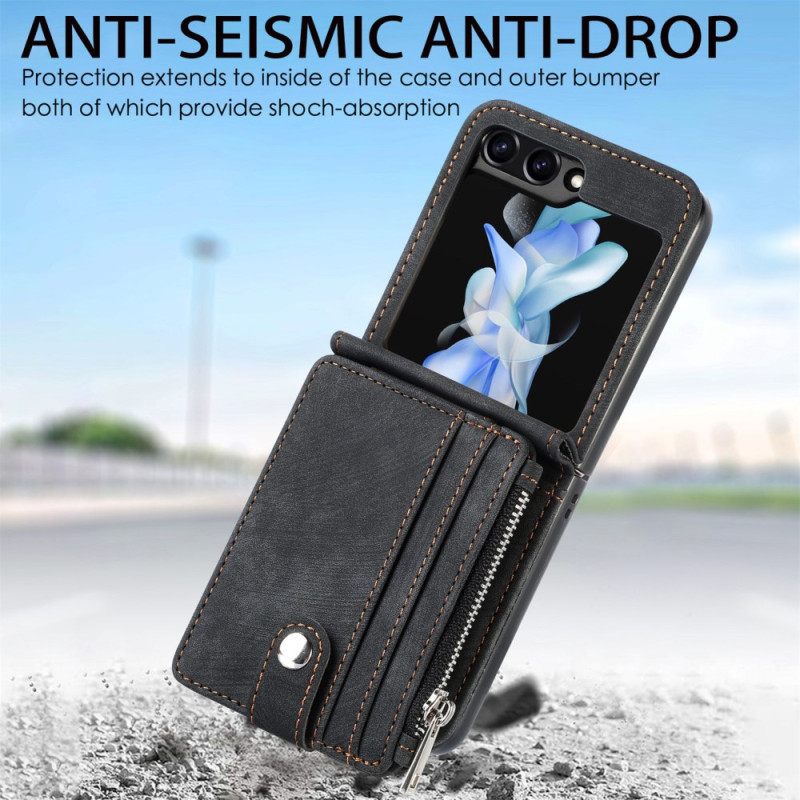 Kuori Samsung Galaxy Z Flip 7 Fe Retro Jalusta Ja Vetoketjullinen Korttipidike