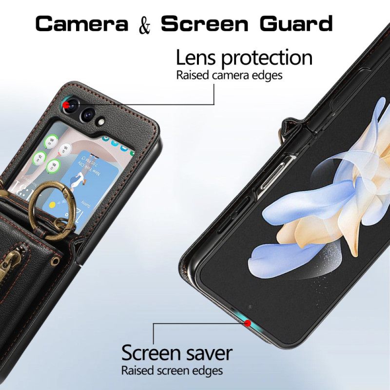 Kuori Samsung Galaxy Z Flip 7 Fe Vetoketjullinen Lompakko Ja Olkahihna Suojakuori