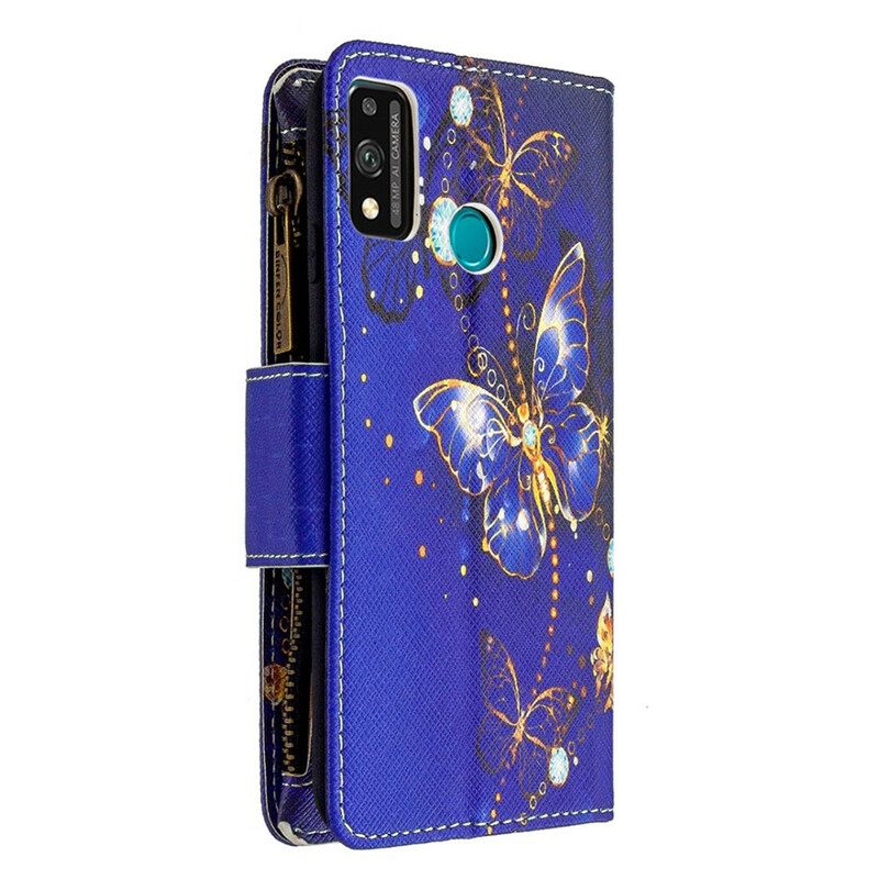 Nahkakotelo Honor 9X Lite Butterflies Vetoketjullinen Tasku