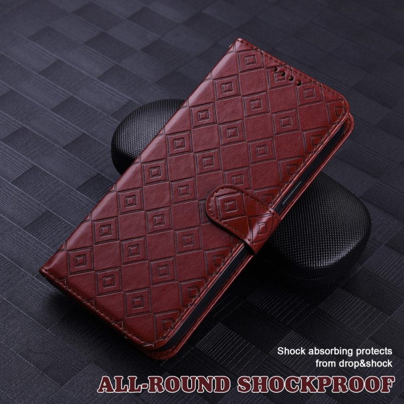 Flip Case Moto G51 5G Keinonahkainen Ruudullinen Kuvio