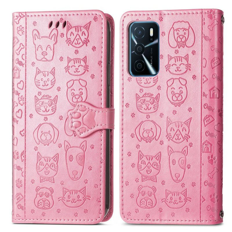 Nahkakotelo Oppo A16 / A16s Animated Animals