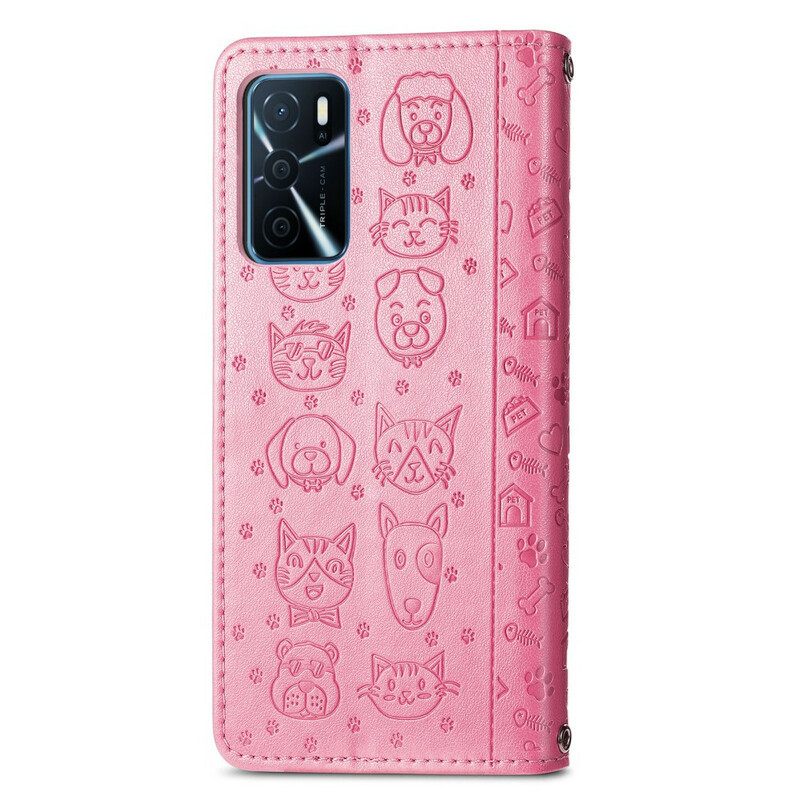 Nahkakotelo Oppo A16 / A16s Animated Animals