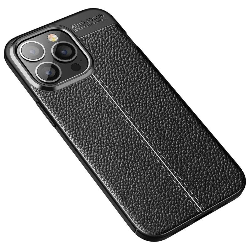 Case iPhone 14 Pro Max Double Line Litchi Leather Effect