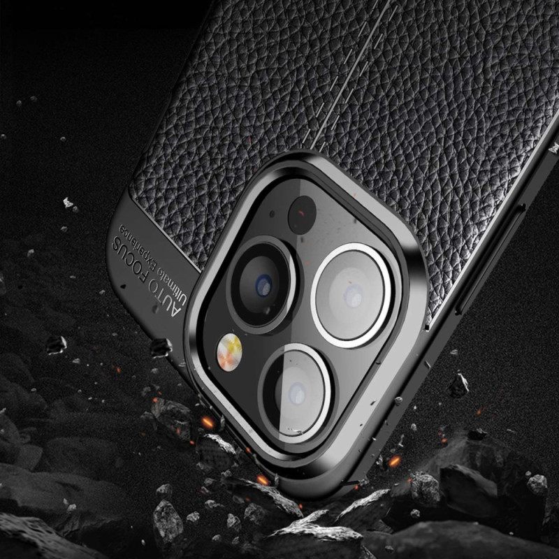 Case iPhone 14 Pro Max Double Line Litchi Leather Effect