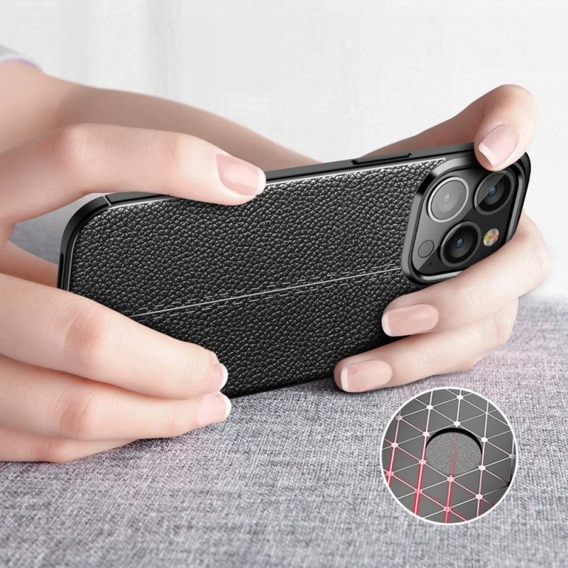 Case iPhone 14 Pro Max Double Line Litchi Leather Effect
