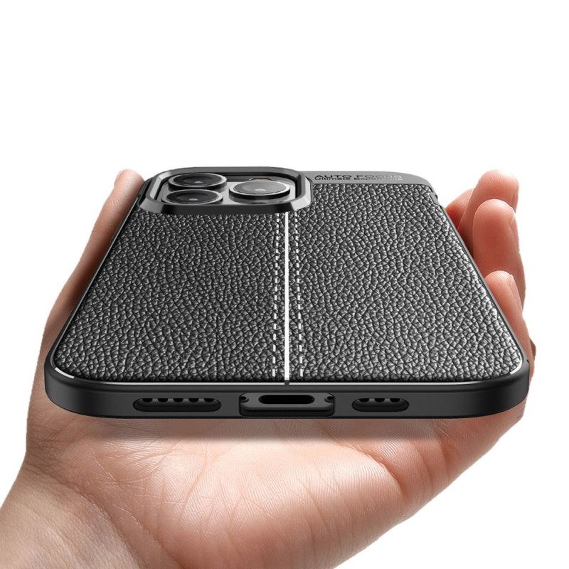 Case iPhone 14 Pro Max Double Line Litchi Leather Effect