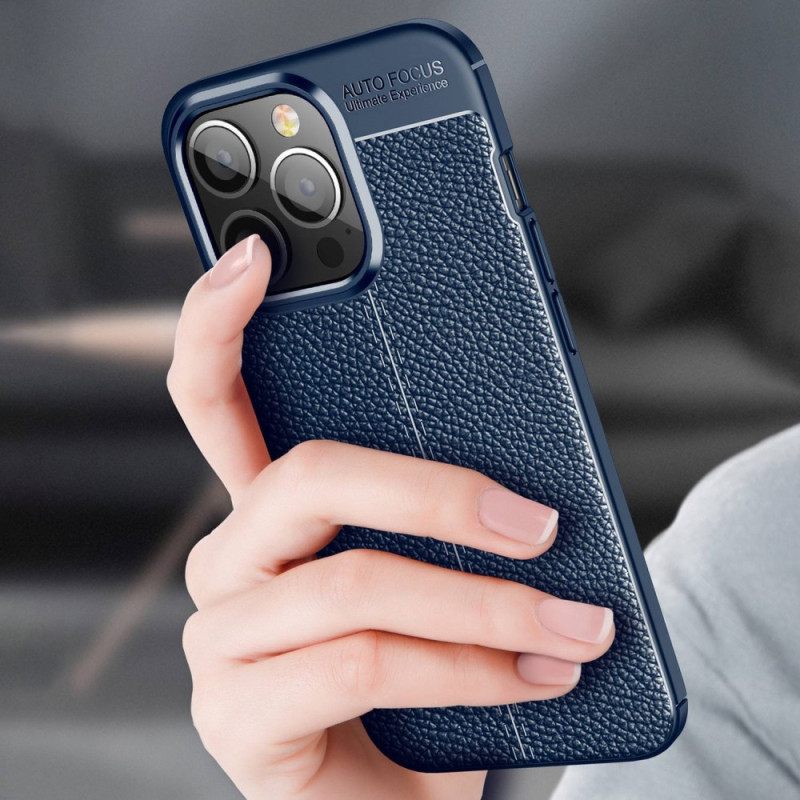 Case iPhone 14 Pro Max Double Line Litchi Leather Effect