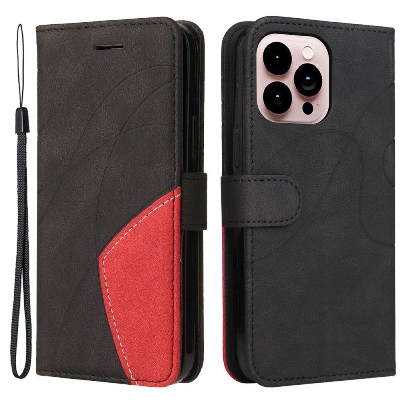 Flip Case iPhone 14 Pro Max Suojaketju Kuori Kaksisävyinen Hihnalla
