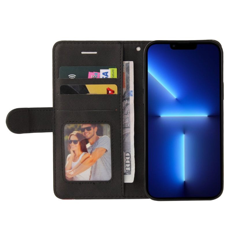 Flip Case iPhone 14 Pro Max Suojaketju Kuori Kaksisävyinen Hihnalla