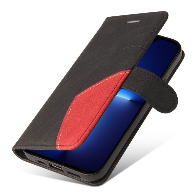 Flip Case iPhone 14 Pro Max Suojaketju Kuori Kaksisävyinen Hihnalla