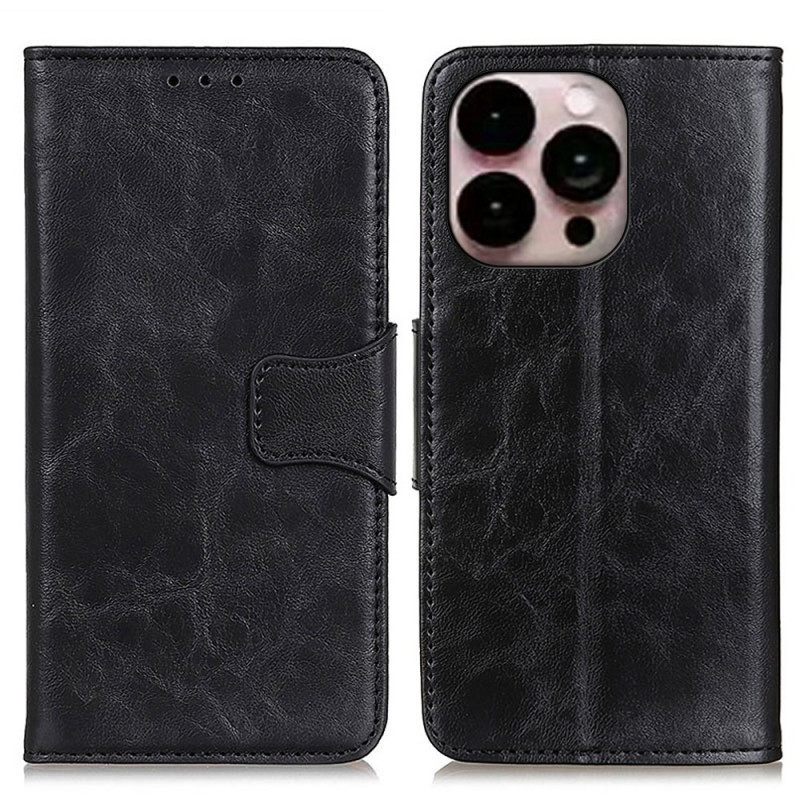 Kotelot iPhone 14 Pro Max Haljasnahkainen Kääntyvä Lukko